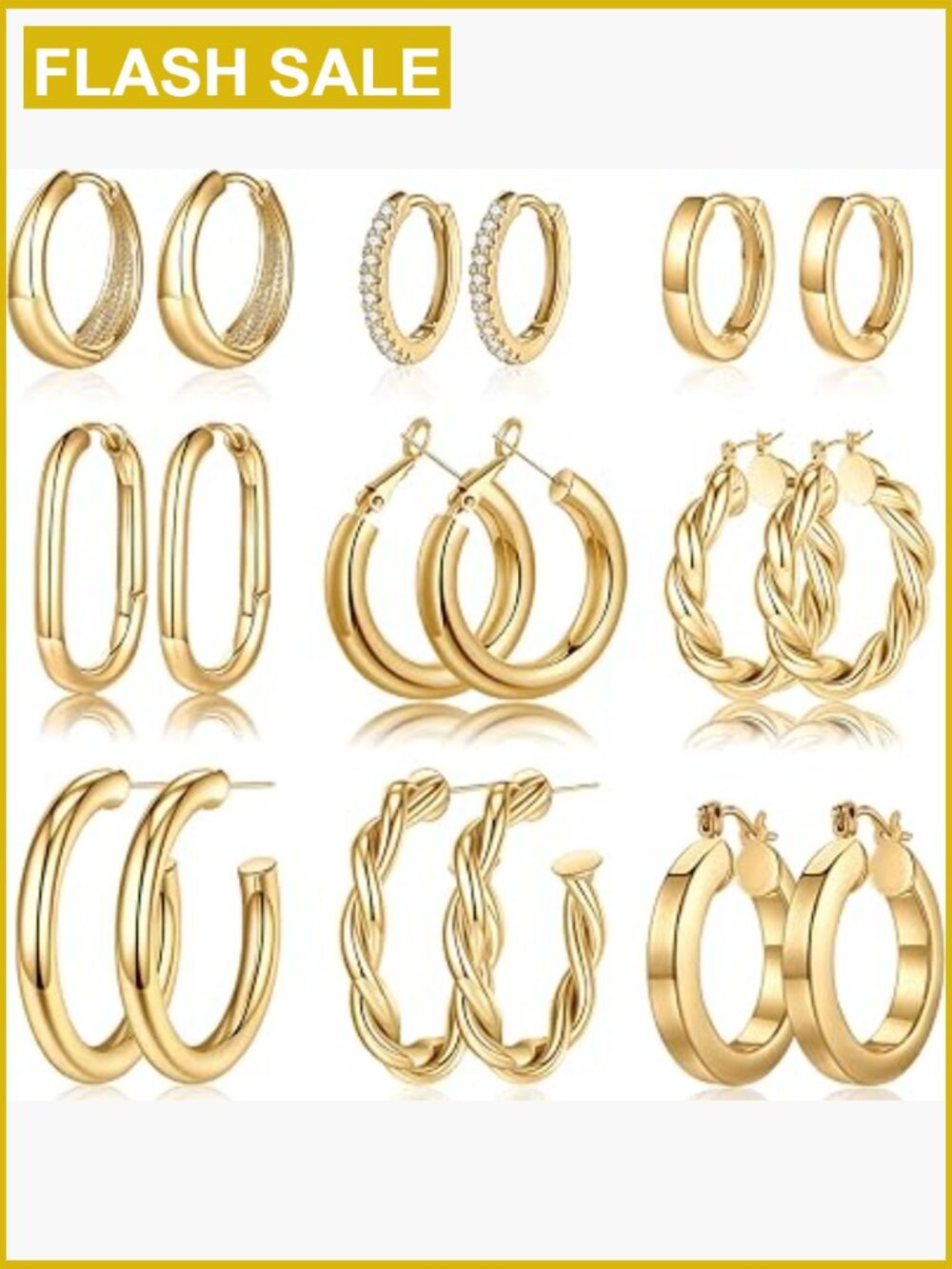 9 Pairs Gold Hoop Earrings Set For Women, 14k Gold Plated Hypoallergenic
